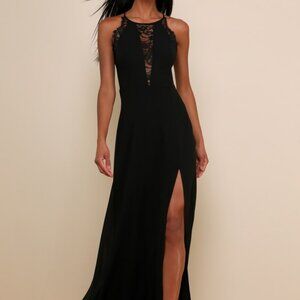 Lulus Romantic Mood Black Lace Sleeveless Maxi Dress - Size M